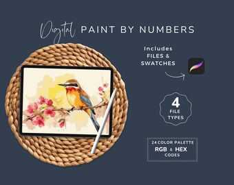 Digital Paint By Numbers Bird Art Kit (24 Colors, Procreate, PDF Download, sku 201)
