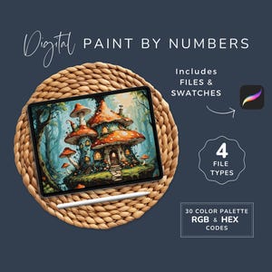 Paint By Numbers Mushroom, Fantasy Coloring Pages, DIY Art Kit, Printable PDF, Multiple File Types, 30 Colors, Instant Download WP134