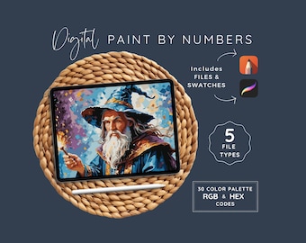 Color by Number on Procreate, Mystical Wizard, Digital Paint by Numbers, Fantasy Art Kit, 30 Colors,  SVG PNG PDF Instant, Download WP87