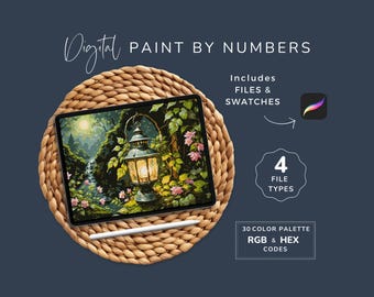 Procreate, Malen nach Zahlen, Waldlaterne, Märchenbuchmalerei, DIY Kunst, nummerierte Malseiten, 30 Farbpalette zum sofortigen Download 182