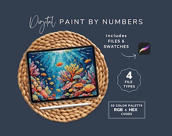 Paint by Numbers Ocean, Procreate PBN, Underwater Coral Scene, 30 Colors, DIY Digital Art, Paint your Own, Instant Download WP81