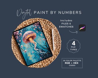 Ocean Paint by Number, Procreate PBN, Jellyfish Painting, Sealife Art, Adult Paint Your Own, 30 Colors, 4 File Types, Instant Download WP130