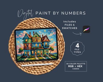 Digital Paint by Numbers, Multicolored Houses, Colorful Urban Art, Procreate CBN, DIY Painting, 30 Colors, Instant Download WP151