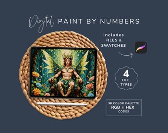 Color by Number on Procreate, Magical Fairy King, Digital Paint by Numbers, Fantasy Art Kit, 30 Colors,  SVG PNG PDF Instant, Download WP223