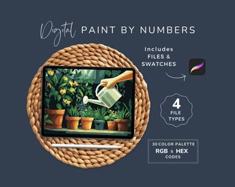 Paint by Numbers Kit, Pot Plants, Procreate Coloring Pages for Gardeners, Digital DIY Painting Kit, 30 Colors, Instant Download 171