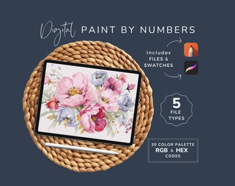 Paint by Numbers Kit Adult Flower, Pink Poppies, Digital DIY Floral Painting, PDF Printable Template, 30 Colors, SVG, Instant Download BO15