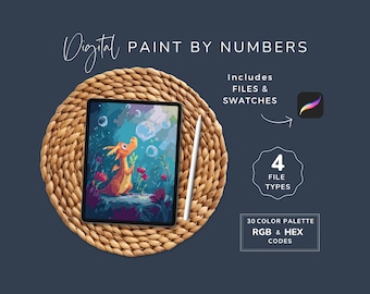 Paint By Numbers Storybook, Fantasy Baby Dragon, Digital Mythical Art Template, Cute Artwork, Procreate, 30 Colors, Instant Download 178