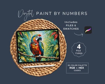 Tropical Birds Paint By Number, Color by Number on Procreate, Colorful Parrot, 30 Color Palette, Printable, PDF, PNG, Instant Download, WP41