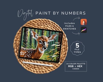 Paint by Numbers Deer, Adult DIY Art, Woodland Artwork, For Drawing Apps, 24 Color PBN, High Quality, 5 File Types, Instant Download, AN24