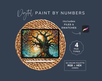 Color by Number on Procreate, Magical Door, Digital Paint by Numbers, Fantasy Art Kit, 30 Colors, SVG PNG PDF Instant, Download WP131