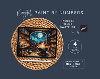 Paint By Numbers Fantasy, Story Book Coloring, Fairytale Artwork, Digital Painting, Procreate, PDF PNG, 30 Colors, Instant Download WP142