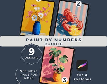 Paint By Numbers Bundle, Procreate Coloring Pages, Paint Your Own, Digital Color-by-Number, 9 Unique Designs, Instant Download, BU004