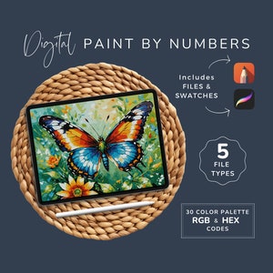 Dipingi con i numeri Farfalla, Procreate Dipingi con i numeri, Kit di arte digitale fai da te, Pagine da colorare, Download PDF, 30 colori, Download immediato WP32