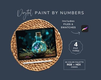 Paint By Numbers Fantasy, Luminating Potion Bottle, Fairytale Art, Digital DIY Painting, Procreate, PDF, 30 Colors, Instant Download FA13