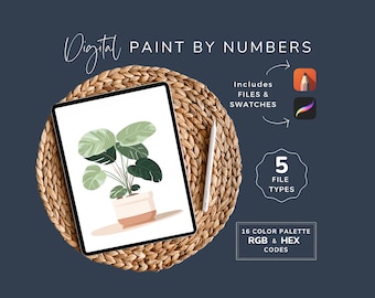 Dipingi con i numeri semplice, principiante digitale CBN, pianta nordica, pittura botanica, pagine da colorare facili, 16 colori PNG, download immediato WP68