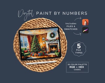 Procreate Paint By Numbers, Christmas Scene, PDF Coloring Pages, DIY Digital Art Kit, Sketchbook, 30 Color Palette,  Instant Download, WP16