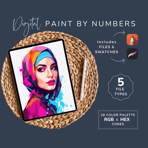 Paint by Numbers Kit Arabic Lady, Adult DIY Craft Painting, Digital Coloring, Pop Art, 28 Color PBN, 5 File Types, Instant Download PE08