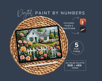Digital Paint by Numbers, Procreate CBN, Cute Country Cottage, DIY Art Project, Sketchbook, 5 file types, 30 Colors, Instant Download WP63