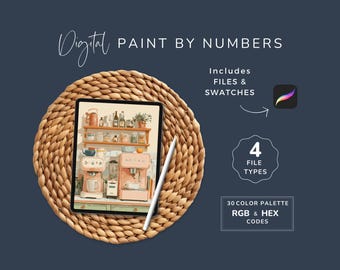 Paint by Numbers Coffee, Drinks Station, Paint Your Own, Procreate, Digital Art, 30 Color Palette, Pastel Tones, Instant Download, 199
