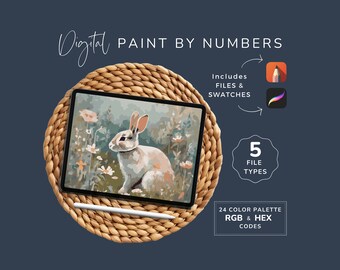 Paint by Numbers Bunny, Adult DIY Art, Woodland Artwork, For Drawing Apps, 24 Color PBN, High Quality, 5 File Types, Instant Download, AN12