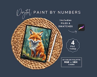 Paint by Numbers Fox, Woodland Digital Coloring Pages, Adult DIY Craft Art, 30 Color PBN, High Quality, 4 File Types, Instant Download WP47