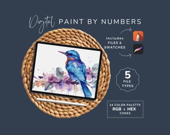 Paint by Number Kit Adult Birds, DIY Craft, Art Therapy, Procreate, Jayperch, 24 Color PBN, 300 DPI, 5 File Types, Instant Download, AN15