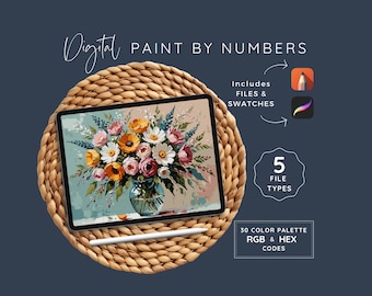 Paint by Numbers Still Life, Boho Floral Art, Paint your Own, Digital CBN, 30 Colors, Procreate Sketchbook, Instant Download WP111