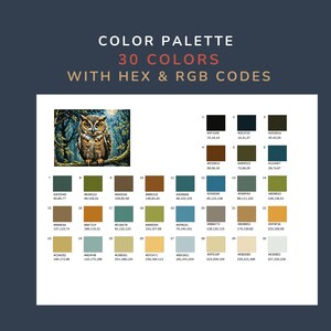 May include: A colour palette with 30 colours displayed in a grid. Each colour is labelled with its hex and RGB code. The colours range from dark green to light yellow. The palette is titled "Color Palette 30 Colors with Hex & RGB Codes".