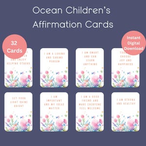 Tarjetas de afirmación para niños imprimibles, Conjunto de 32 tarjetas de afirmación, Tarjetas de baraja de afirmación positiva, Océano, playa, Pensamientos positivos