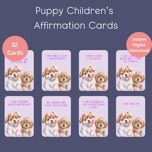 Tarjetas de afirmación de cachorros para niños imprimibles, conjunto de 32 tarjetas de afirmación, cartas de baraja de afirmación positiva, sirena, pensamientos positivos