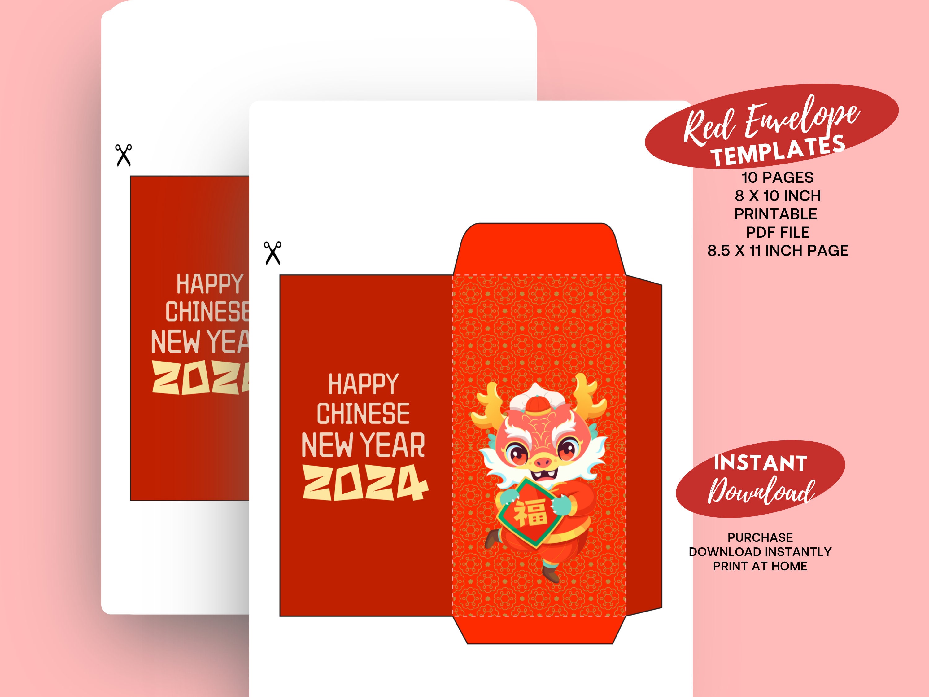 Printable Tet New Year 2024 Red Envelope, Lunar New Year 2024, Vietnamese  New Year, Year of the Dragon, Lucky Money Envelopes 