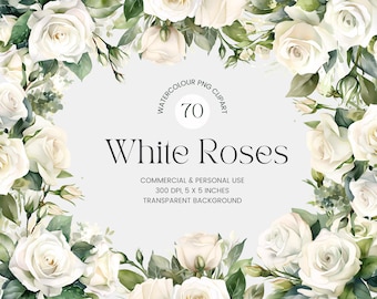 70 White Rose Floral Clipart - Watercolor Roses - Roses Clipart - White Rose Bouquet - Floral Clipart - Premade Clipart - Wedding Clipart