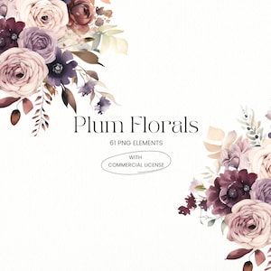 61 Plum and Beige Flowers PNG, Watercolor Floral Clipart Bouquets, Elements, Premade Clipart, Commercial Use, Digital Clipart PNG Flowers image 2