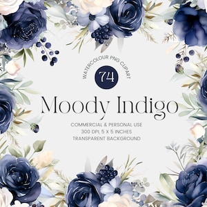 74 Flores Indigo PNG, Buquês de Clipart Floral Aquarela, Elementos, Clipart Pré-fabricado, Uso Comercial, Clipart Digital PNG - Flores