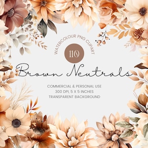110 braune neutrale Blumen PNG, Aquarell Blumen Clipart Sträuße, Elemente, vorgefertigte Clipart, kommerzielle Nutzung, digitale Clipart PNG - Blumen