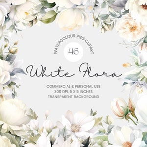 Flores Brancas PNG, Buquês De Clipart Floral Em Aquarela, - Clipart Premade - Clipart De Casamento, Uso Comercial, Clipart Digital PNG