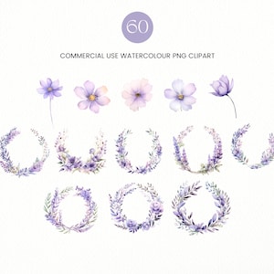 60 Lavender Flowers PNG, Watercolor Floral Clipart Bouquets, Lavender ...