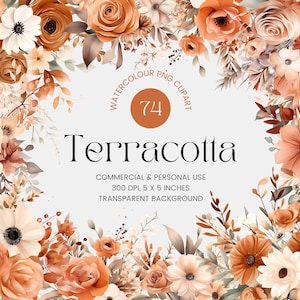 74 fleurs en terre cuite PNG, aquarelle Floral Clipart Bouquets, Boho fleurs, Premade Clipart, usage Commercial, Digital Clipart PNG - fleurs