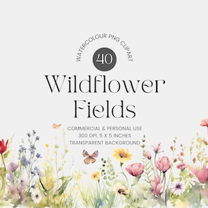 40 Clipart de barra de flores silvestres, bordas florais em aquarela, clipart pré-fabricado, uso comercial, clipart digital PNG - Arte de flores silvestres