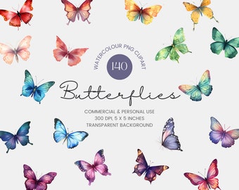 140 Mariposa acuarela, Imágenes prediseñadas de mariposa PNG, Imágenes prediseñadas de mariposa coloridas, Ilustraciones de paquetes de mariposas, Licencia comercial