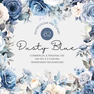 62 stoffige blauwe neutrale bloemen PNG, aquarel bloemen clipart boeketten, elementen, premade clipart, commercieel gebruik, digitale clipart PNG