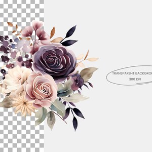 61 Plum and Beige Flowers PNG, Watercolor Floral Clipart Bouquets, Elements, Premade Clipart, Commercial Use, Digital Clipart PNG Flowers image 7