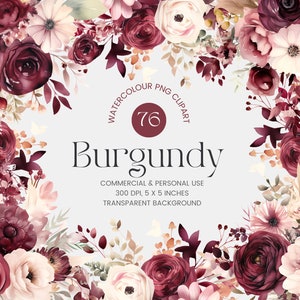 76 fleurs de Bourgogne PNG, aquarelle Floral Clipart Bouquets, éléments, Premade Clipart, usage Commercial, Digital Clipart PNG - fleurs