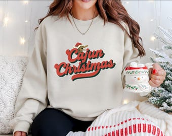 Cajun Christmas Alligator Sweatshirt, Southern Louisiana Bayou