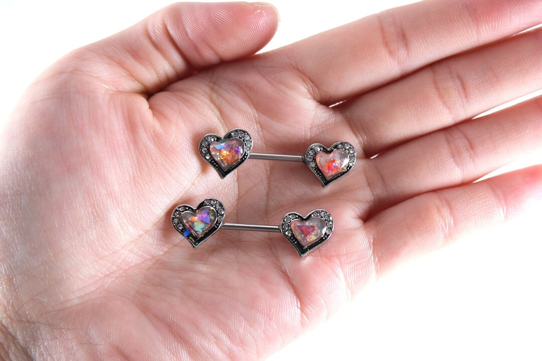 Heart Nipple Rings With Fake Diamond Nipple Piercing Straight Barbell