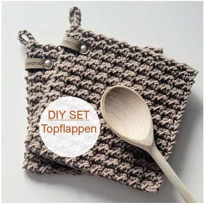 DIY Set - Topflappen Häkelanleitung incl. Garn und Handmade-Label