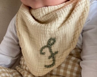 Personalized Embroidered Baby Muslin Bandana Bib With Initial or Name, Embroidered, Bandana Bib