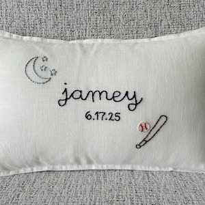 Personalized Hand Embroidered Baby Pillow: Custom Name & Icons