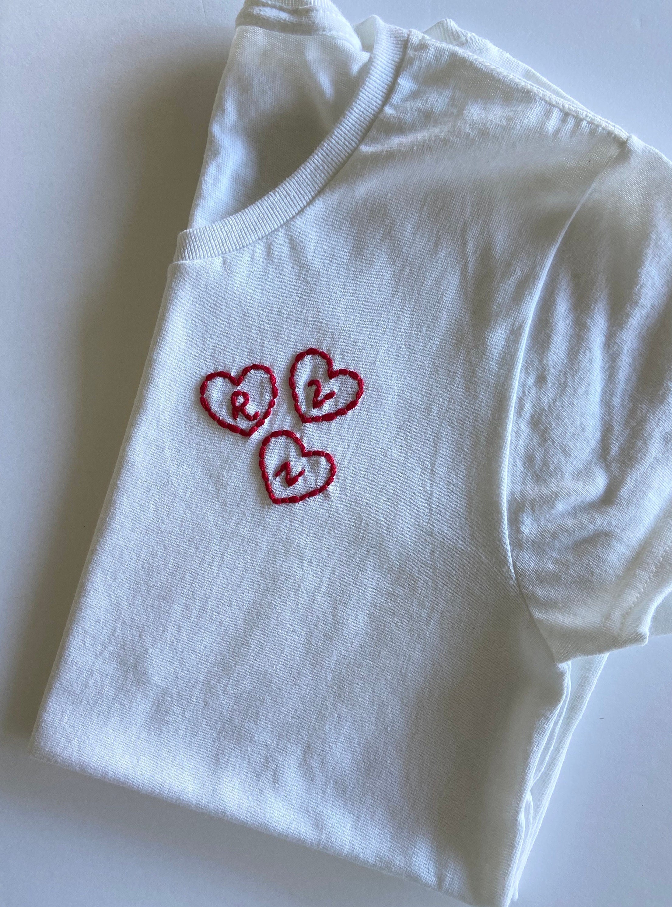 Women's Embroidered Heart Letter or Word T-shirt - Etsy
