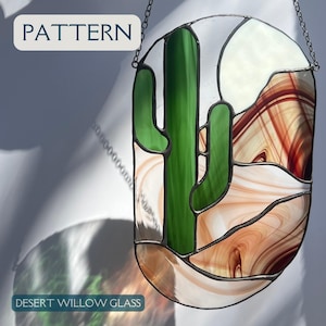 Paisaje con escena desértica: patrón de vidriera de dificultad moderada